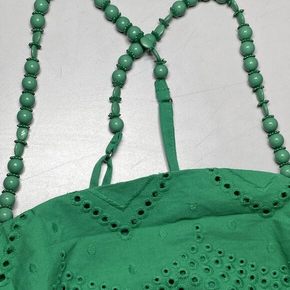 Hyacinth House Women’s Eyelet Beaded-Strap Ibiza Mini Dress Green Size XS - Picture 3 of 9